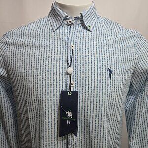 NWT William Murray Button Up Shirt Mens Size Small Beersucker Blue Pints Bottles